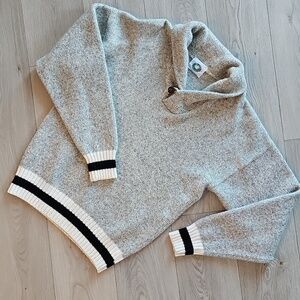 Vintage Wool Shawl Collar Sweater‎ Minimalist Cozy Nordic Grandpa Core Knit, Med